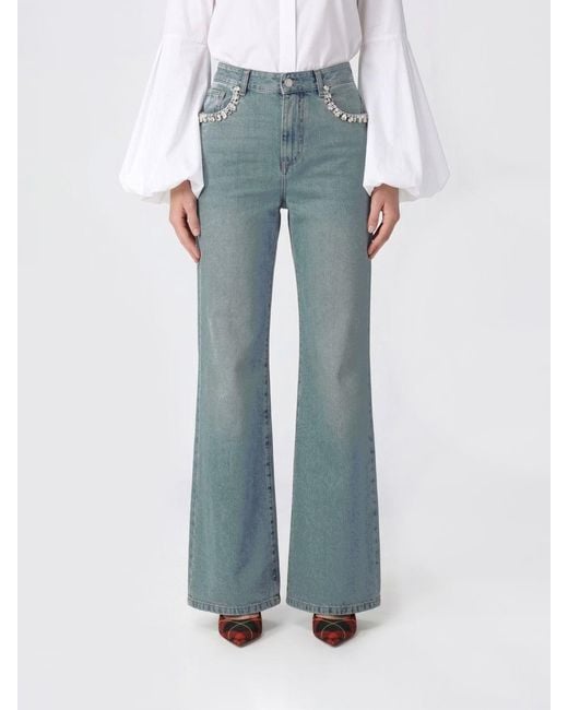 McQueen Blue Flared Cotton Denim Jeans