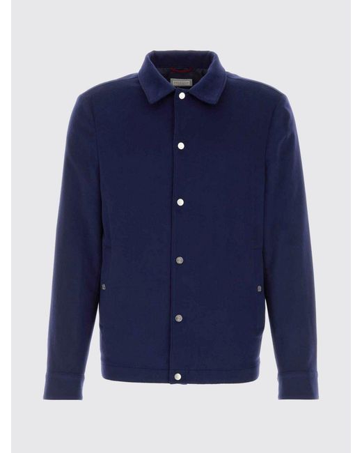Brunello Cucinelli Blue Cashmere Shirt Jacket for men