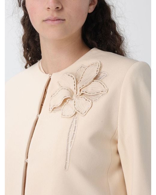 Twinset Natural Viscose Blend Blazer With Flower
