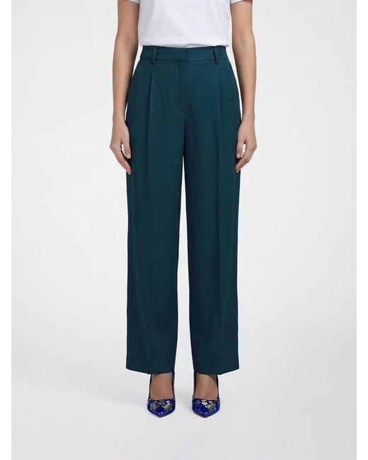 Giorgio Armani Blue Silk Palazzo Trousers