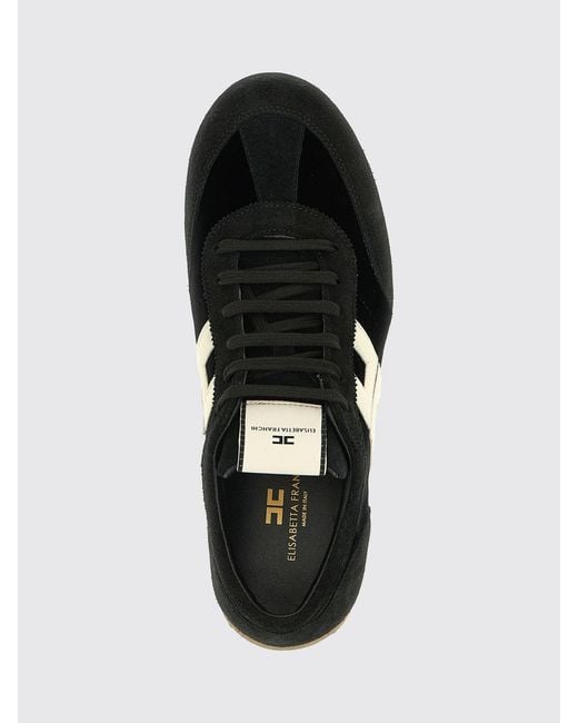 Elisabetta Franchi White Low-Top Smooth And Suede Leather Trainers With Contrast Logo