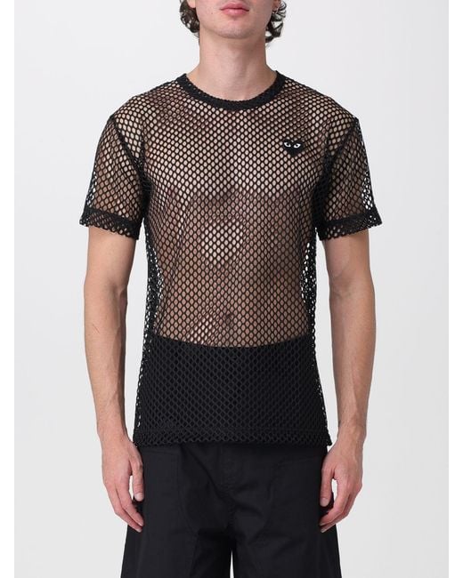 COMME DES GARÇONS PLAY Black Comme Des GarÇ Ons Play Mesh Nylon T-Shirt With Embroidered Logo for men