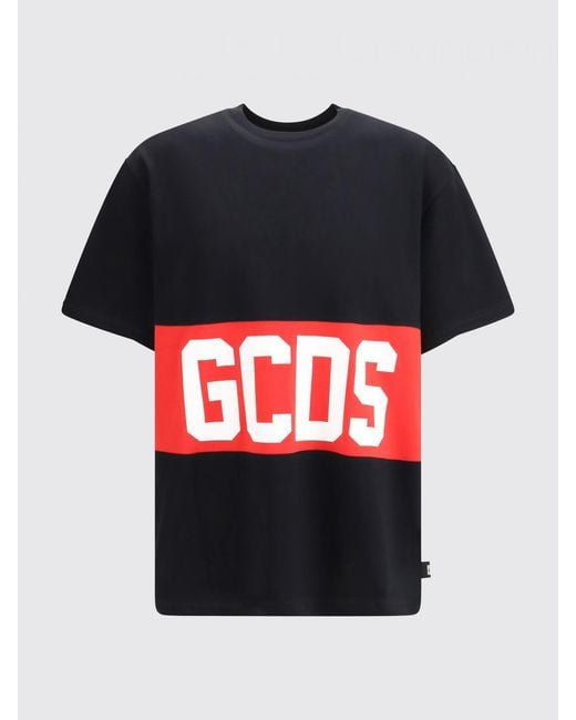 Gcds Black Cotton T-Shirt With Logo for men