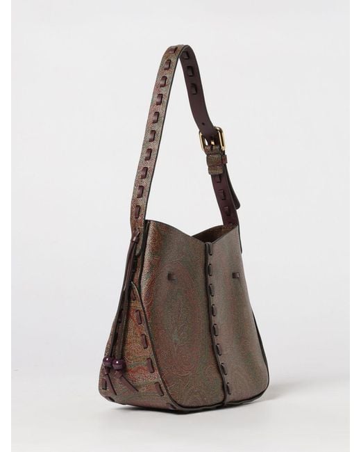 Etro Brown Vulcano Coated Cotton Bag With Paisley Grain Print