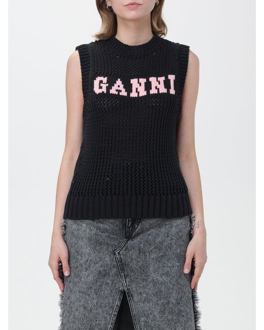 Ganni Black And Pink Knitted Vest