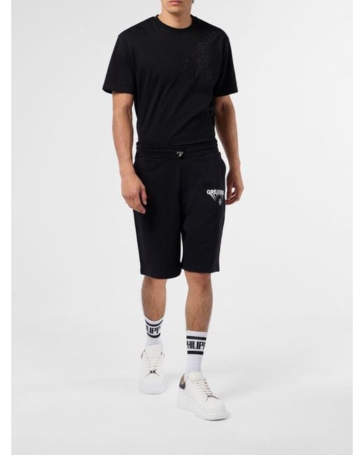 Philipp Plein Black Cotton Jogging Shorts for men