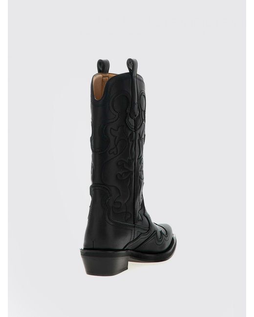 Ganni Black Recycled Leather Blend Boot With Embroidery