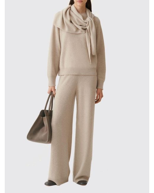 Fabiana Filippi Natural Wool And Cashmere Crew Neck Jumper With Sequin Embroidery