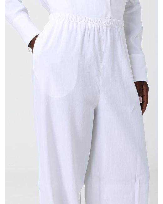 Max Mara Pure White Destino Palazzo Linen Blend Trousers