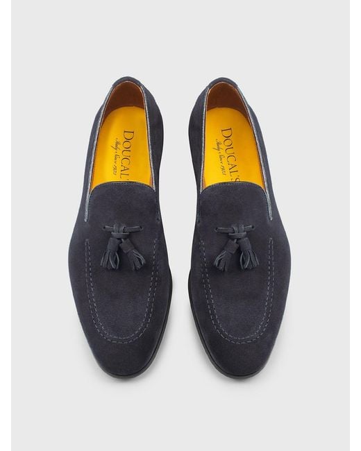 Doucal's Blue Suede Loafers With Tassels for men