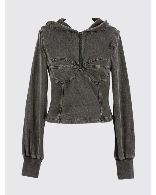 Twinset Black Cotton Bustier Hoodie With Zip Closure