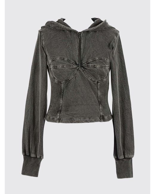 Twinset Black Cotton Bustier Hoodie With Zip Closure
