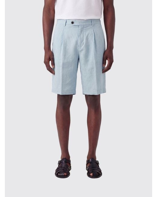 PT Torino Blue Linen And Cotton Blend Chino Shorts for men