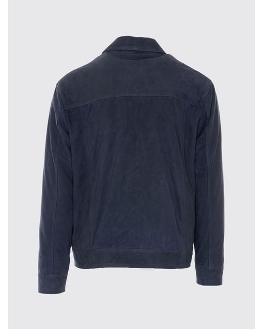 Arma Blue Suede Leather Shirt Jacket With Two-Way Zip Closure for men