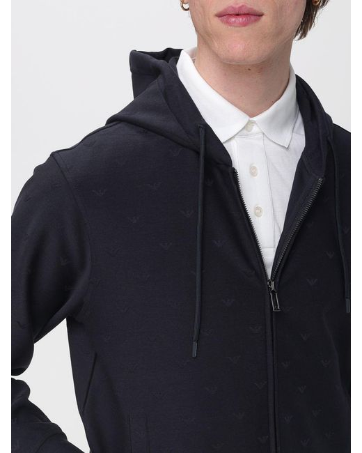 Emporio Armani Blue Cotton Blend Hoodie for men