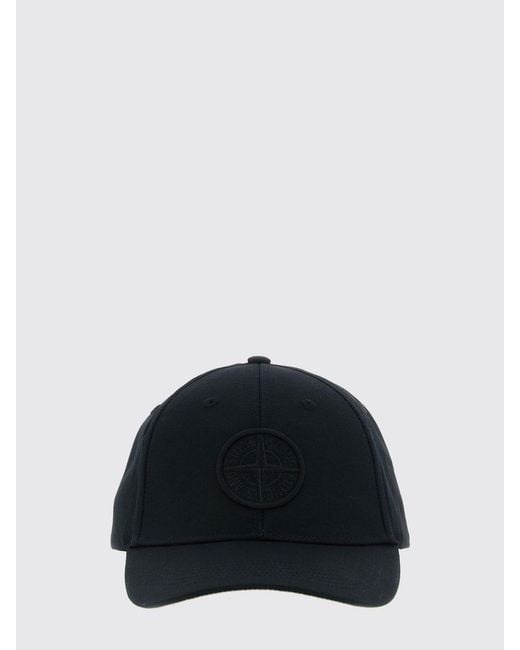 Stone Island Black Cotton Baseball Cap With Embroidered Compass Logo for men