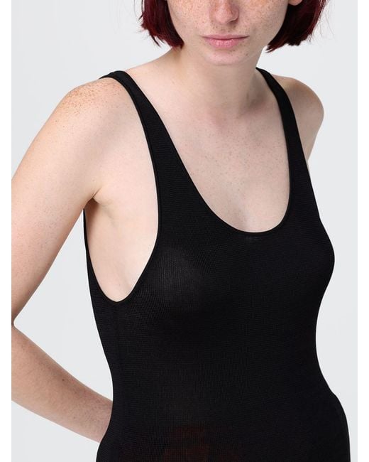 Frankie Shop Black Slim Fit Rayon Knit Top With U-Neck