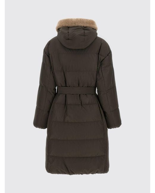 Brunello Cucinelli Black Long Water-Repellent Down Jacket With Hood And Belt