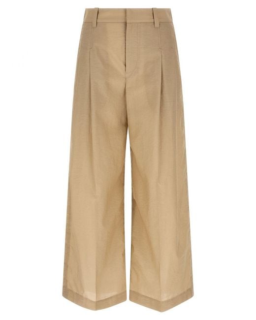 Brunello Cucinelli Natural Cotton Poplin Wide Leg Trousers