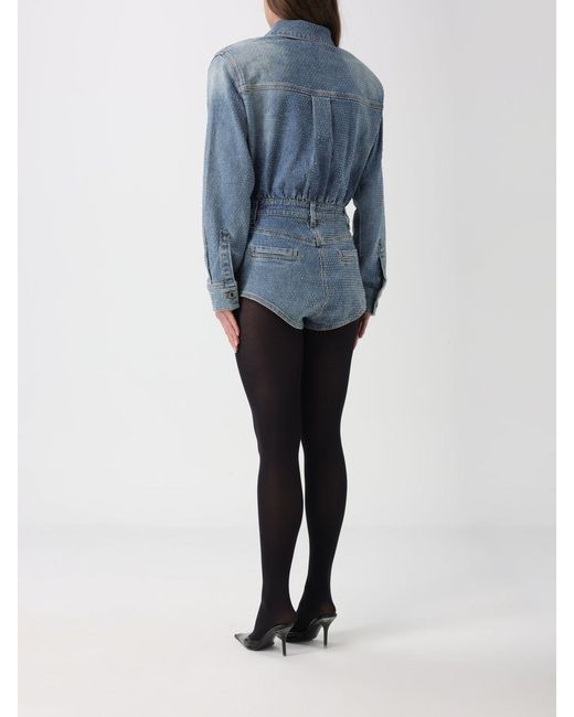 Self-Portrait Blue Mini Denim Jumpsuit With All-Over Rhinestones
