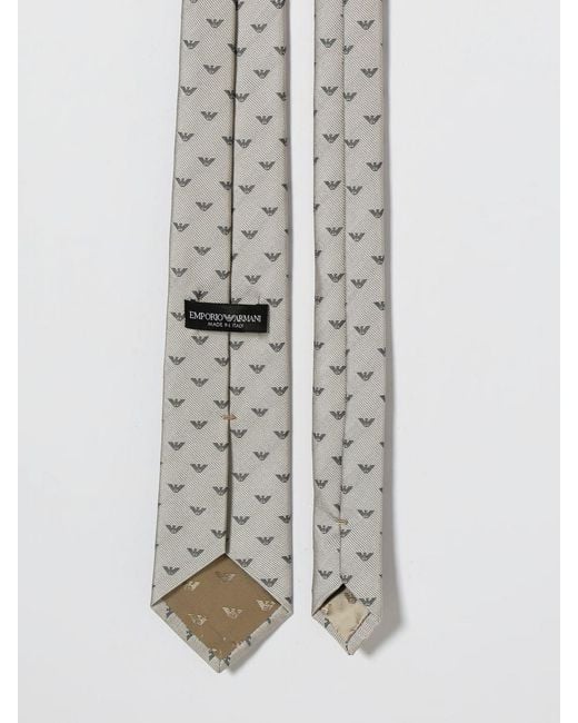 Emporio Armani White Silk Tie With Monogram for men
