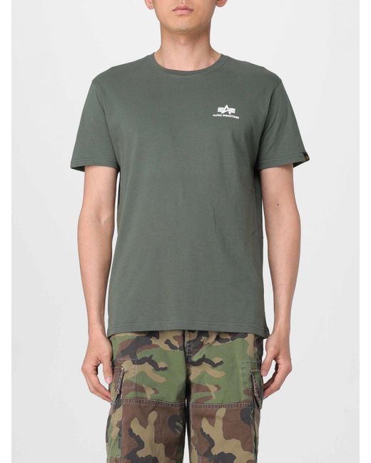 T-shirt in cotone con logo di Alpha Industries in Green da Uomo