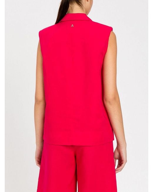 Twinset Pink Tailored Linen-Blend Waistcoat With Lapels And One-Button Closure