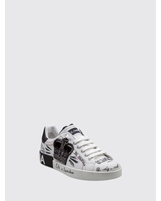 Dolce & Gabbana White Dolce &Amp Gabbana Portofino Calfskin Sneakers With Patches And Jewelled Detailing for men