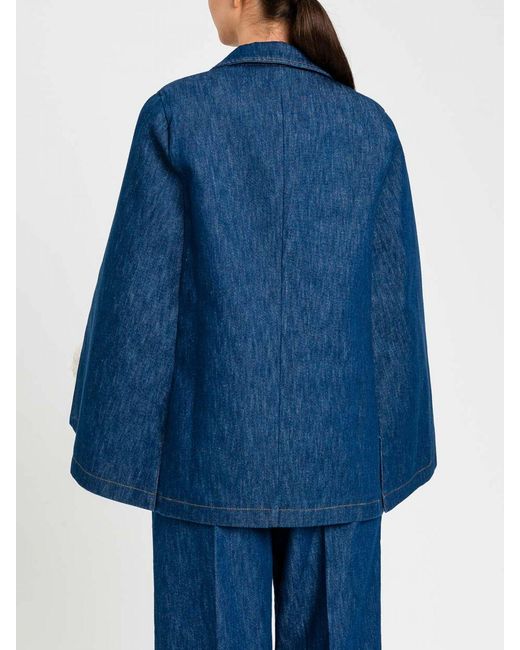 Twinset Blue Single-Breasted Cape Blazer