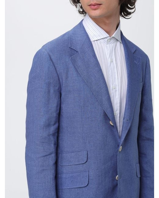 Brunello Cucinelli Blue Single Breasted Linen Dress for men