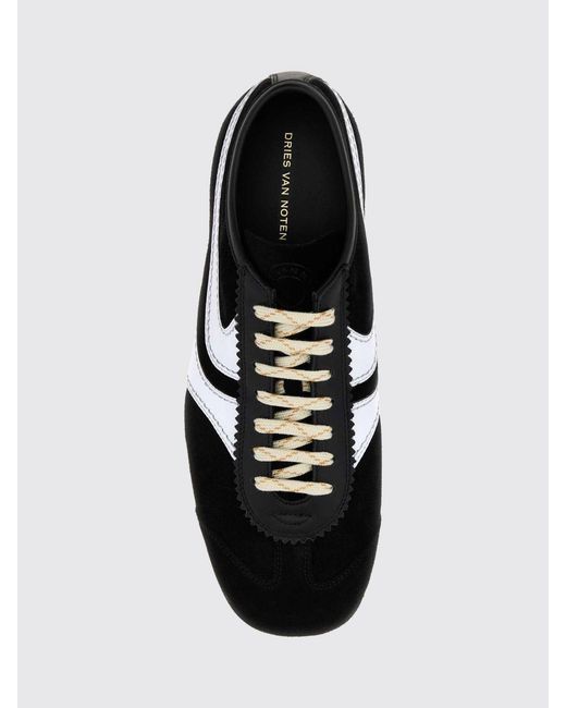 Dries Van Noten White Two-Tone Suede And Smooth Leather Low-Top Sneakers for men