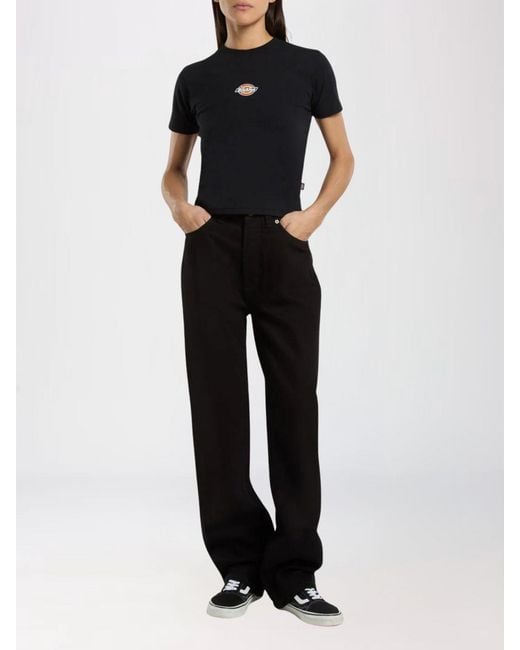 Dickies Black Maple Valley Cropped Cotton T-Shirt With Printed Logo