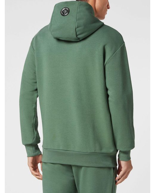 Philipp Plein Green Graphic Print Hooded Sweatshirt for men