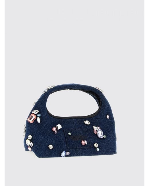 Marc Jacobs Blue The Gem Denim Sack Bag With Applied Crystals