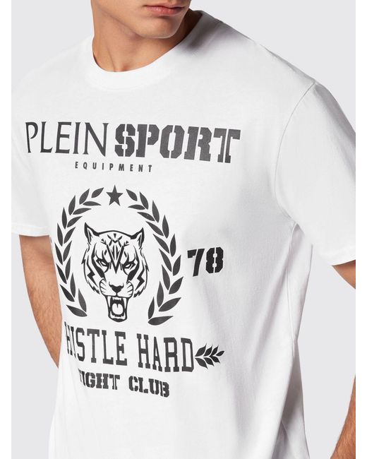 Philipp Plein White Contrasting Graphic Print Cotton T-Shirt for men