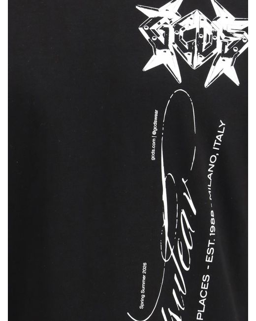Gcds Black Printed Cotton T-Shirt for men