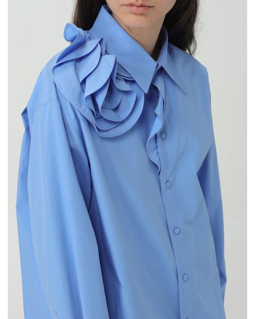 Camicia in popeline di cotone con fiore di Valentino in Blue