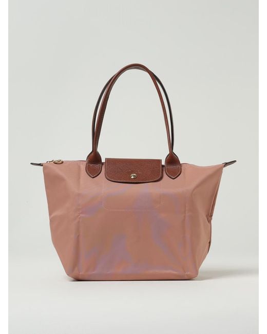Longchamp Pink Le Pliage Original M Nylon And Grained Leather Bag