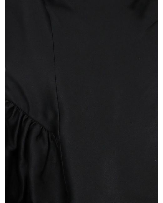 Self-Portrait Black Cady Midi Cocktail Dress With Short Sleeves