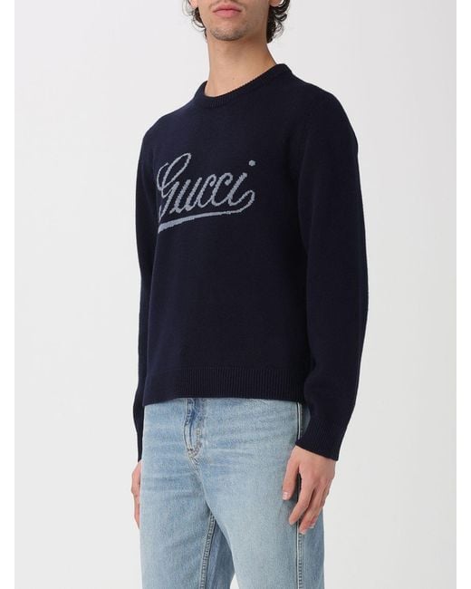Pull Col Rond En Laine Avec Logo Gucci pour homme en coloris Blue