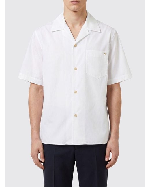Valentino Garavani White Slim Fit Cotton Bowling Shirt With Metallic Monogram for men