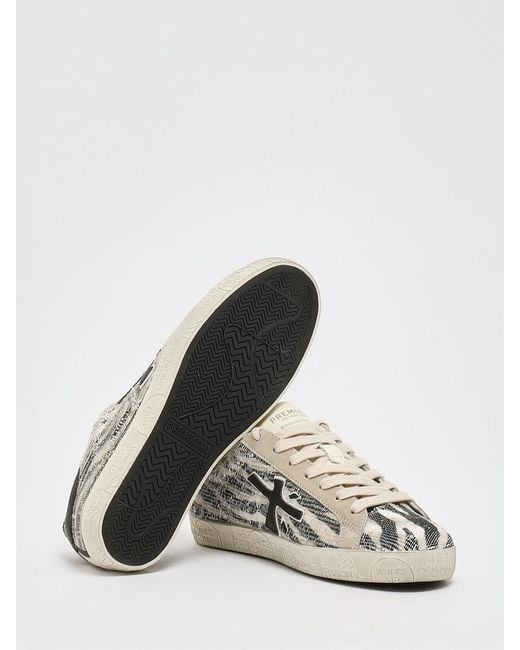 Premiata White Stevend Leather And Glitter Sneakers