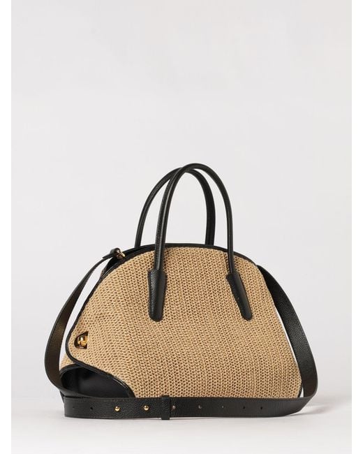 Coccinelle Natural Tylde Crochet Raffia And Hammered Leather Bag