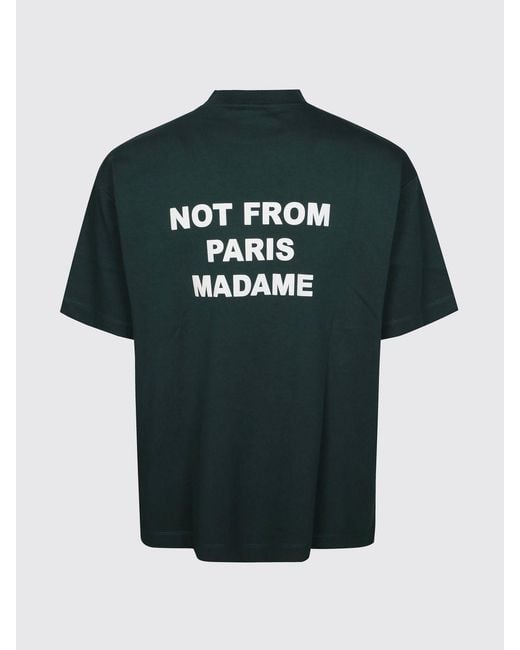 Drole de Monsieur Green Cotton T-Shirt With Logo Print And Dropped Shoulders for men