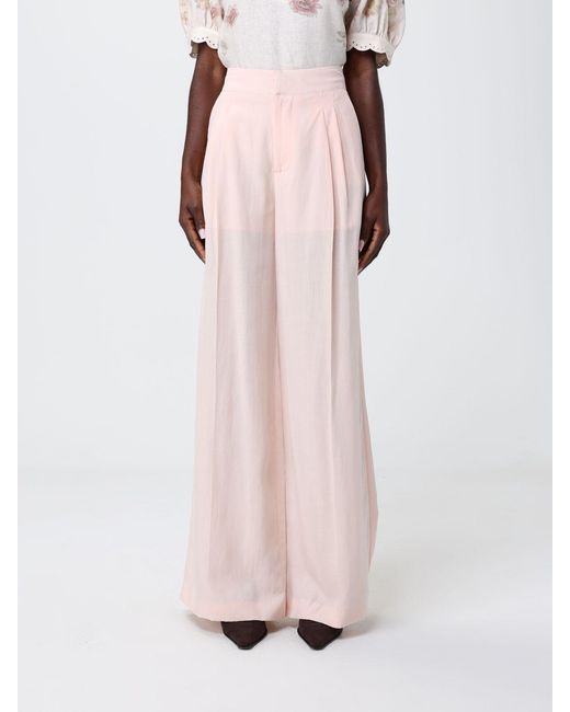 Twinset Pink Linen Blend Palazzo Trousers