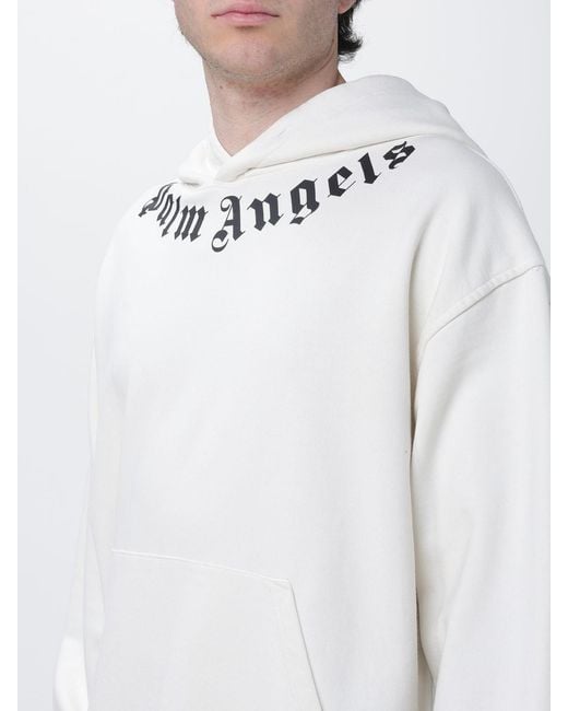 Palm Angels White Cotton Hoodie With Logo for men