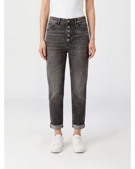 Dondup Gray Koons High-Waisted Straight Leg Cropped Cotton Denim Jeans