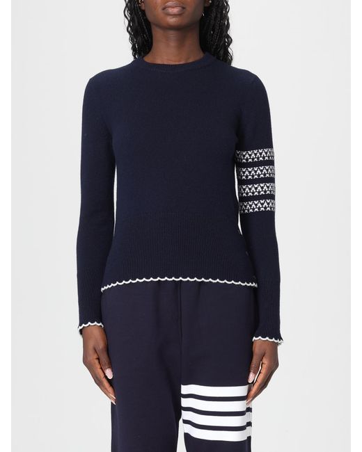 Thom Browne Blue Wool Sweater With Jacquard Logo
