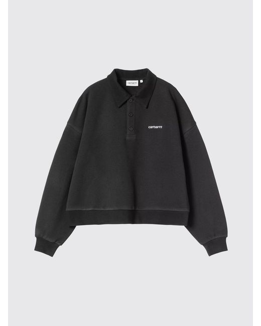 Carhartt Black Long-Sleeved Cotton Sweat Polo Shirt With Contrasting Logo