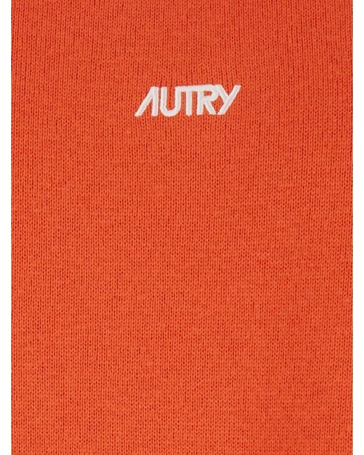 Autry Orange Relaxed Fit Long-Sleeved Cotton Polo Shirt With Contrast Logo for men